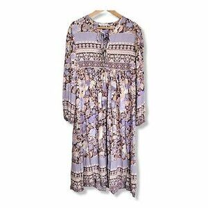 Boho Printed Midi Dress peasant style Long Balloon Sleeve size Medium